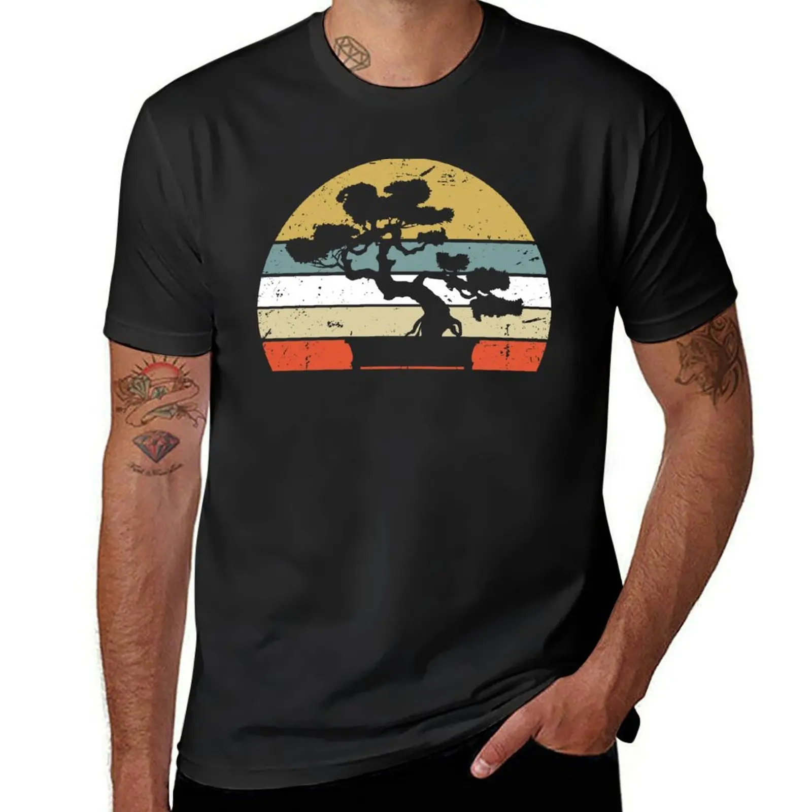 

Bonsai Retro Vintage Sunset Bonsai Tree T-Shirt plus sizes blanks sports fans designer t shirt men