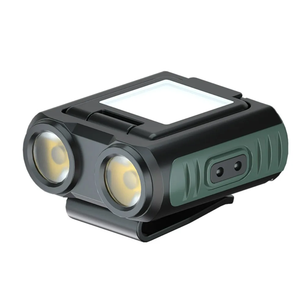 Motion Sensor Headlamp - Dual-Light Foldable Night Fishing Light USB Rechargeable Multifunctional Hat Clip Light for Outdoor Use