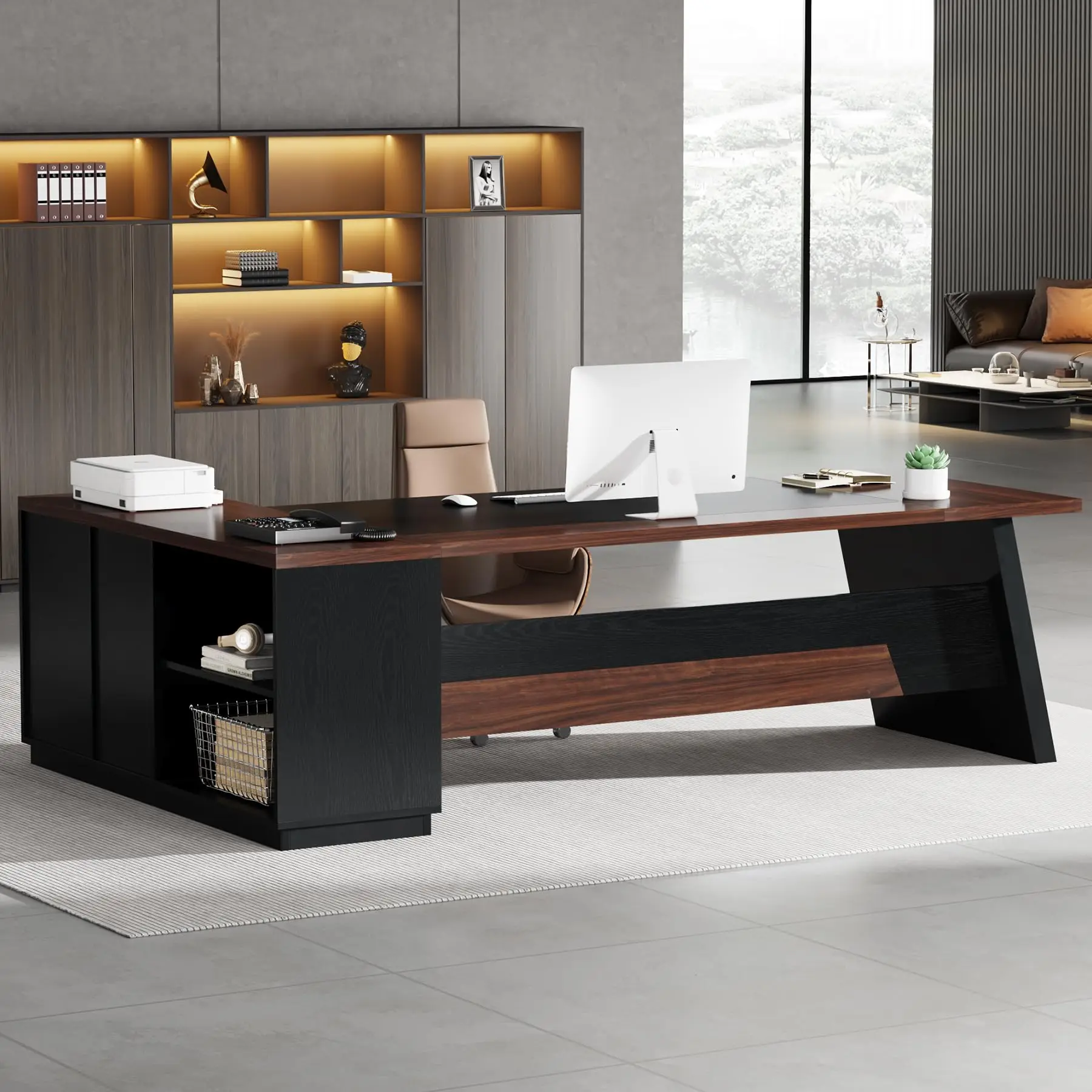 

Tribesigns 78" L-Shaped Executive Desk, Large Office Desk with Drawers and Lateral File Cabinet, Business Furniture with Storage