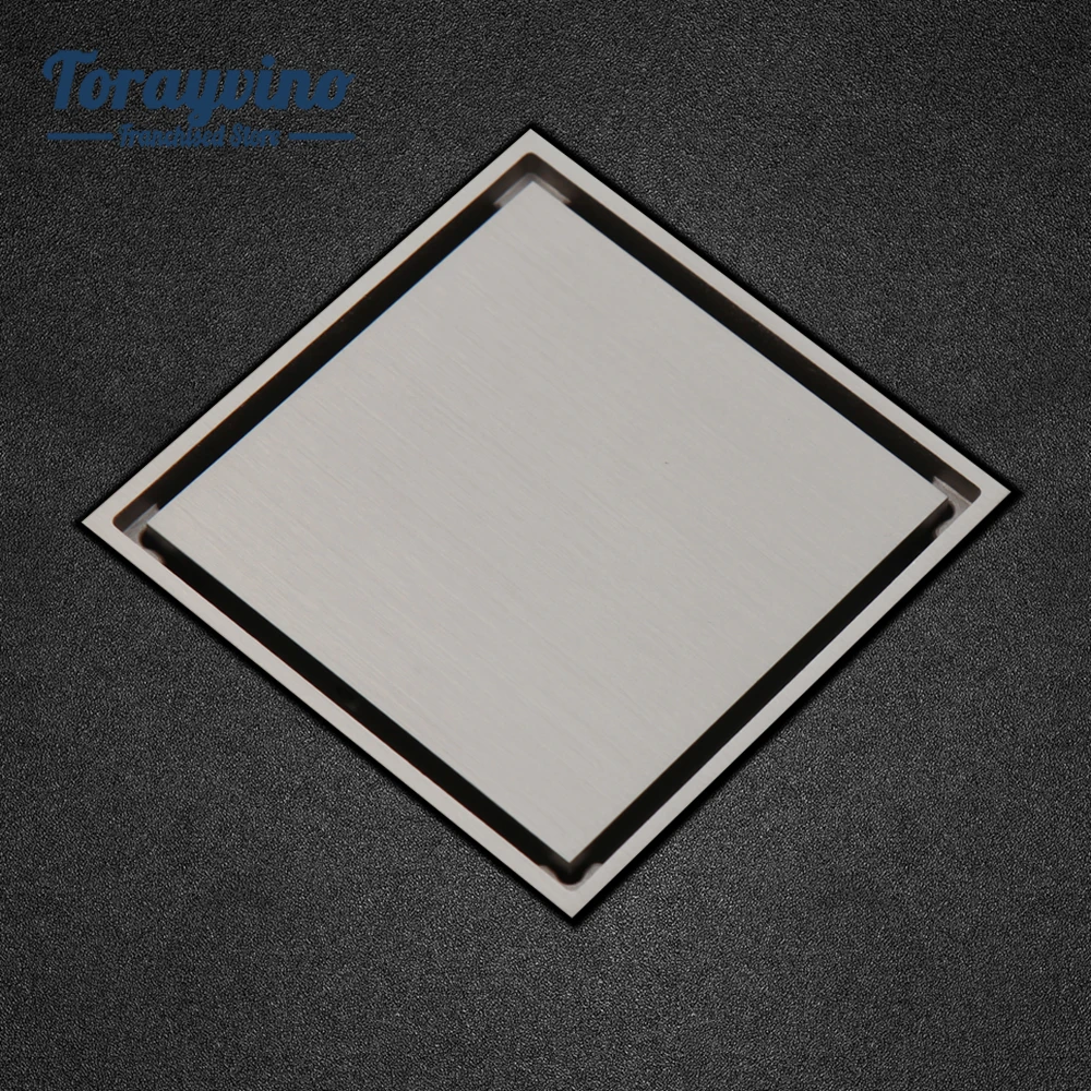 Torayvino Invisible Floor Drain 304 Stainless Steel Square Bathroom Water Filter Gold/Chrome/Matte Black/Brushed Nickel