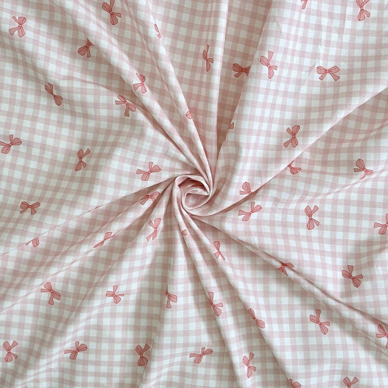 

Colorful Checked Cotton Fabric with Bowknot Print for Dresses Shirts Pajamas Kids Clothing Diy Sewing Cloth