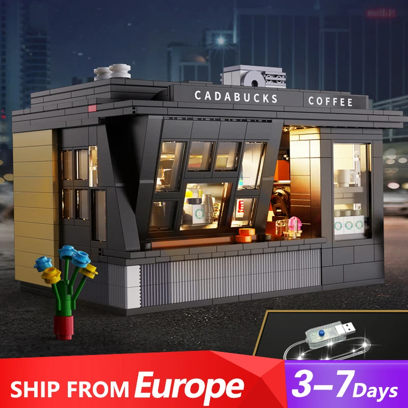 Cafe Store Buildings Sets, City Apartment Lighting House Model MOC Modular Buildings Blocks Gift for Adults Kids 768 PCS