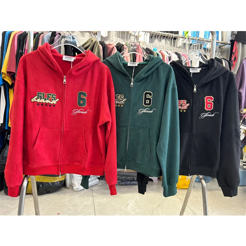 

Полотенце с вышивкой цифры 6, этикетка, толстовка с двойной молнией, зимняя куртка с капюшоном и карманами для мужчин и женщин, повседневные свободные пуловеры для улицы