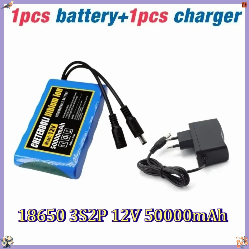 

18650 3S2P 12V 50000mAh New Lithium Ion Battery 12.6V 50Ah Rechargeable CCTV, Camera Monitor Replacement Battery + Charger