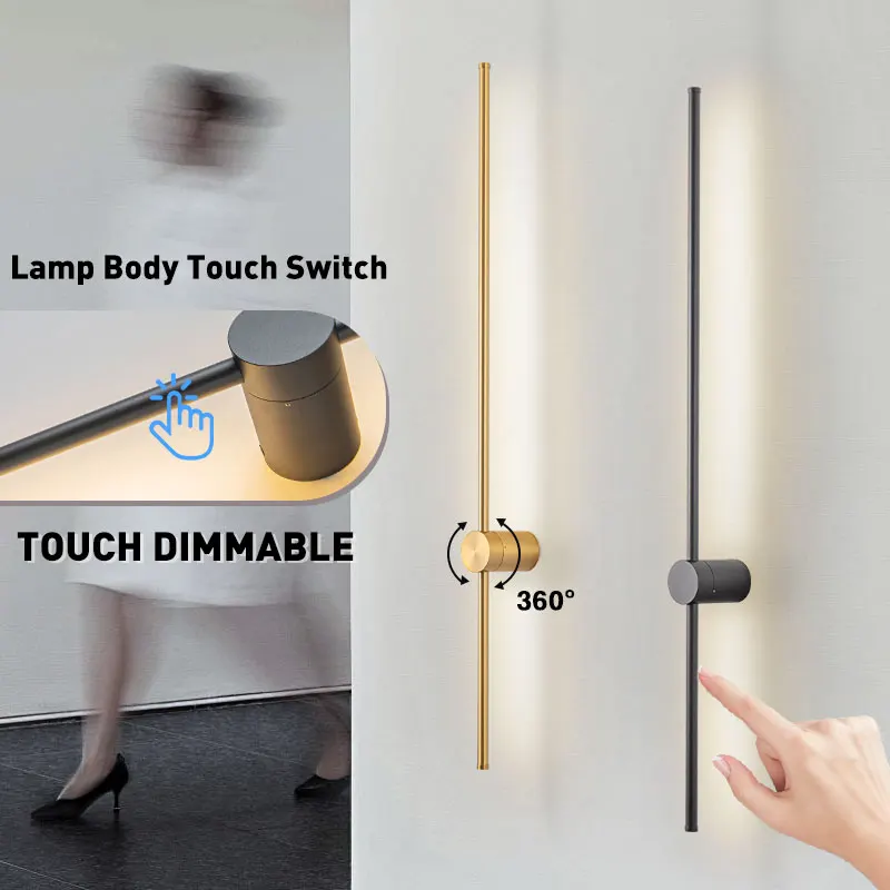 Indoor Lamp Body Touch Switch Dimmable LED Wall Lamps for Corridor Stairs Copper Black LED Wall Lights Wall Sconce for Bedroom