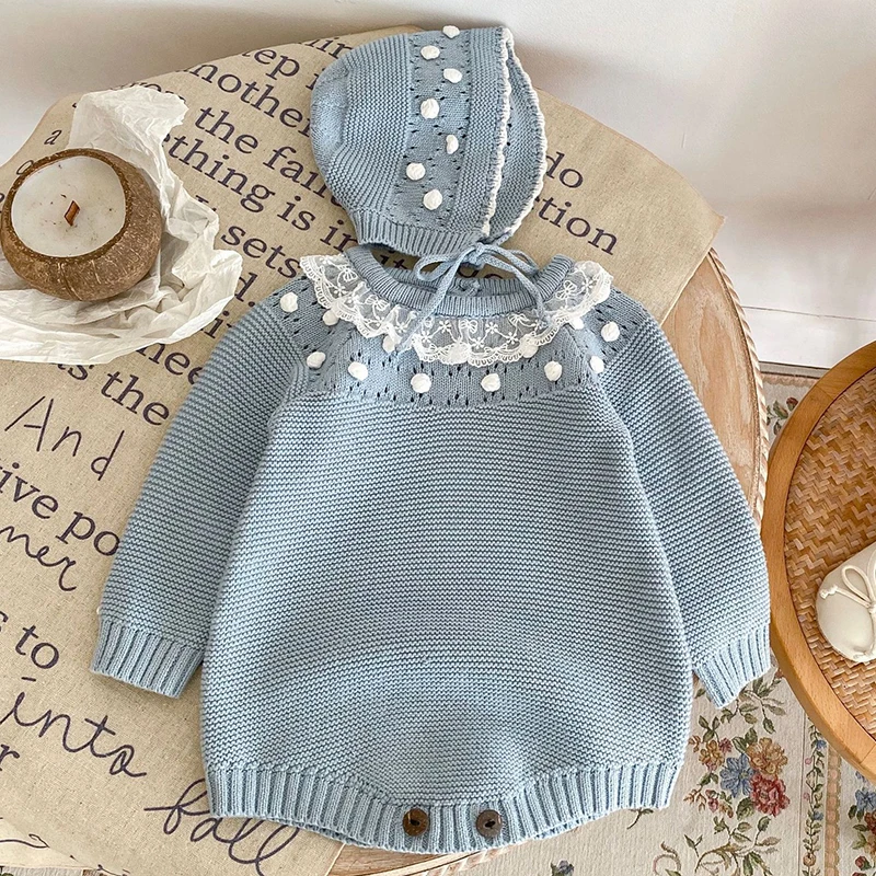 New Infant Baby Girl Romper Knit 0-24M Newborn Lace Warm Long Sleeve Jumpsuit Princess Party Romper Toddler Fall Spring Clothing