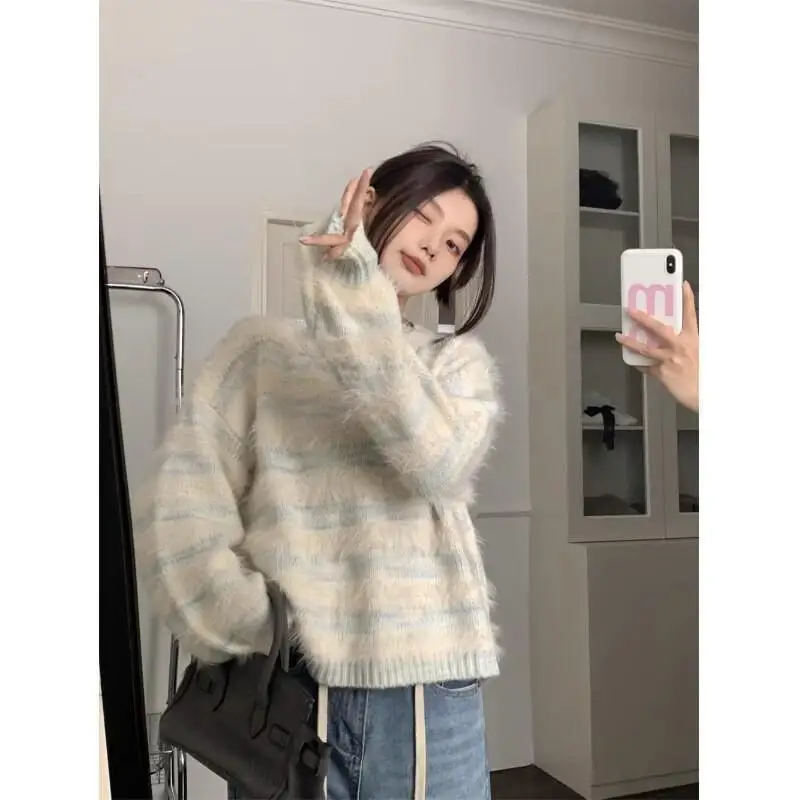 سترة صوفية ناعمة وشمعية للنساء في الخريف والشتاء، تصميم فضفاض وكسول، سترة قطيفة سميكة وحلوة #4