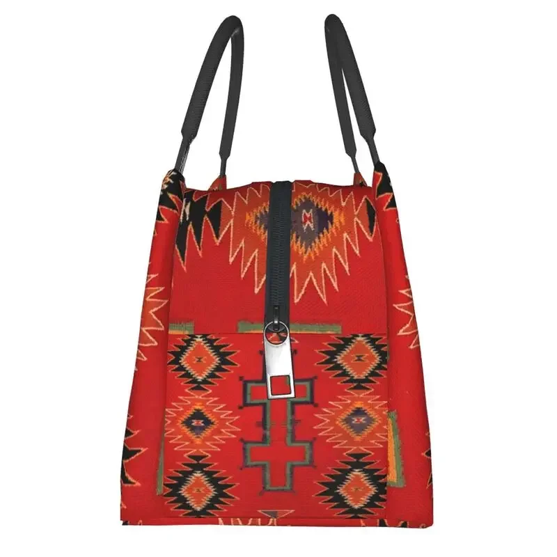 Navajo Saddle Blanket Thermal Insulated Lunch Bag Women Bohemian Geometric Diamond Tribal Ethnic Art Resuable Tote Meal Food Box