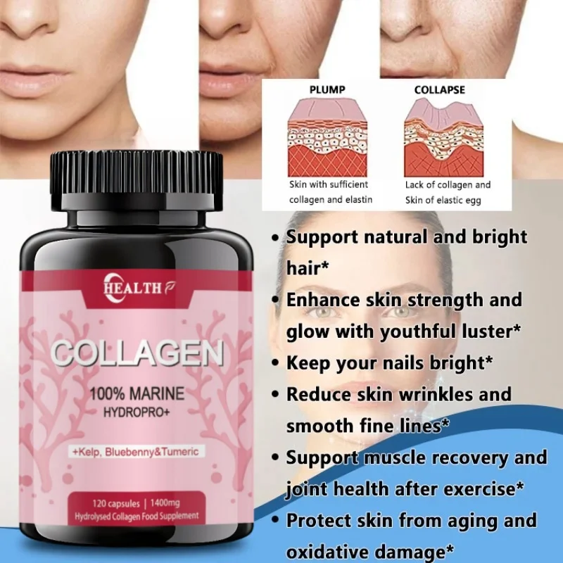 Marine Hydrolyzed Collagen Caps Strong Whitening Reduce Dull Skin Supplement Collagen Anti-oxidation Anti-aging Enhance Immunity