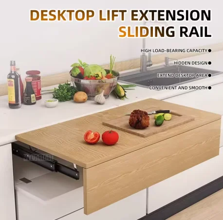 Desktop Rising Track, Pull-Out Slide Rail, Telescopic Desk Rail, Table Top Extension, Folding Invisible Slide Rail Accessories