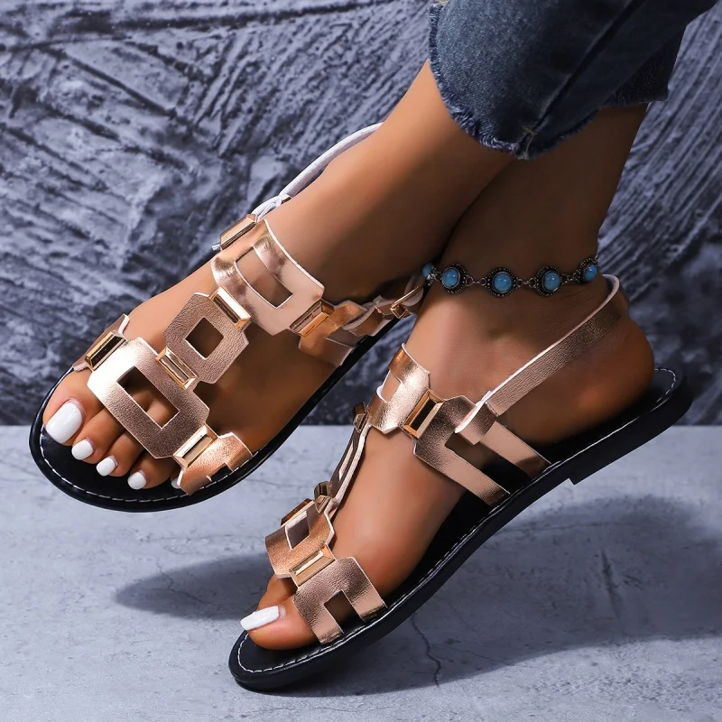*Fashionable Hot Selling Sexy Elegant Flat Sandals Summer New Round Headed Lightweight and Comfortable Casual Sandals for Women