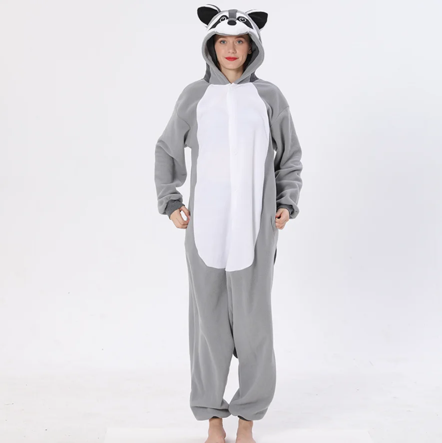 Unisex the Raccoon Costumes Onesies Monster Cosplay Pajamas Adult Pyjamas Animal Sleepwear Jumpsuit