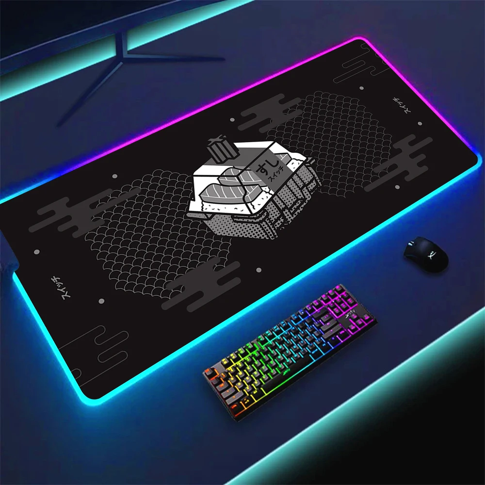 Japan Art Sushi Suitchi Deskmat Shaft Mechanical Keyboard Personalized Rgb Mousepad Switch Pad Black Mousepad LED Cool Table Mat