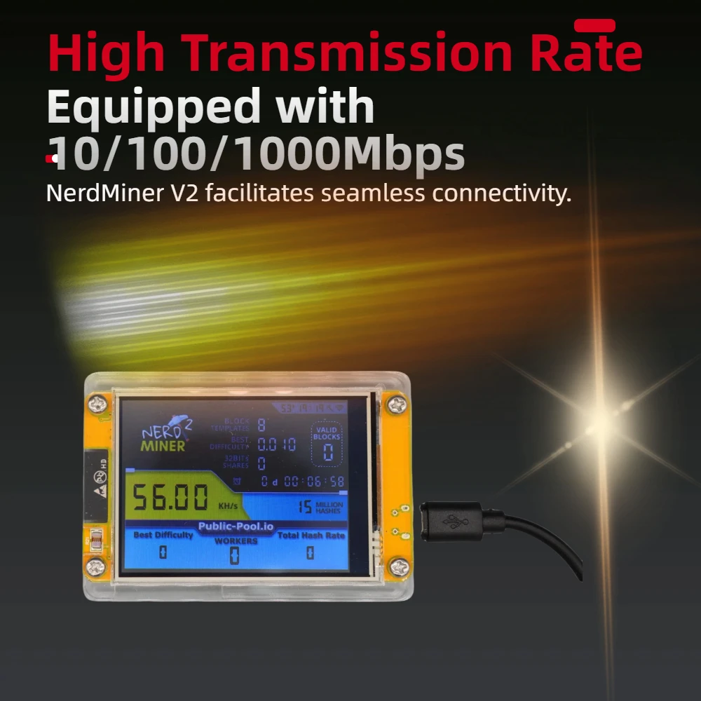 TISHRIC NerdMiner V2 55KH Lucky Miner ESP32 2.8 بوصة شاشة ذكية تشفير منفرد اليانصيب بيتكوين ESP32-2432S028R آلة التعدين