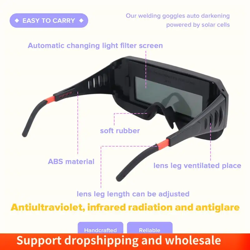 AA86 نظارات لحام تعمل بالطاقة الشمسية السيارات سواد قناع لحام نظارات لحام نظارات مع رباط رأس مطاطي وحقيبة للتخزين #6