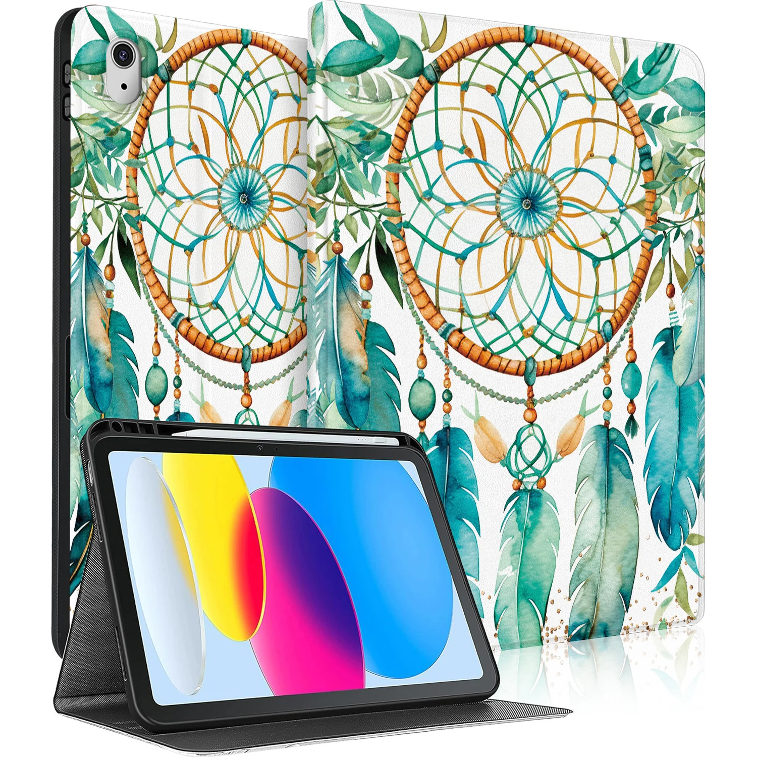 

Уникальный регулируемый чехол Green Dreamcatcher Smart Protect для планшетов Apple iPad A16 11 дюймов (2025, 11-е поколение) и 10.9 дюймов (2022, 10-е поколение) в стиле бохо
