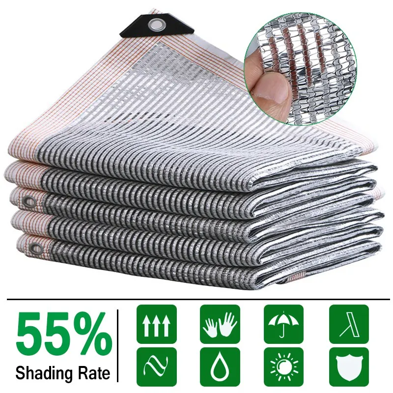 55% Shade Rate Aluminum Foil Sun Shading Netting Plants Shed Greenhouse Mesh Garden Sunshade Net Potted Sun Knitted Shade Cloth