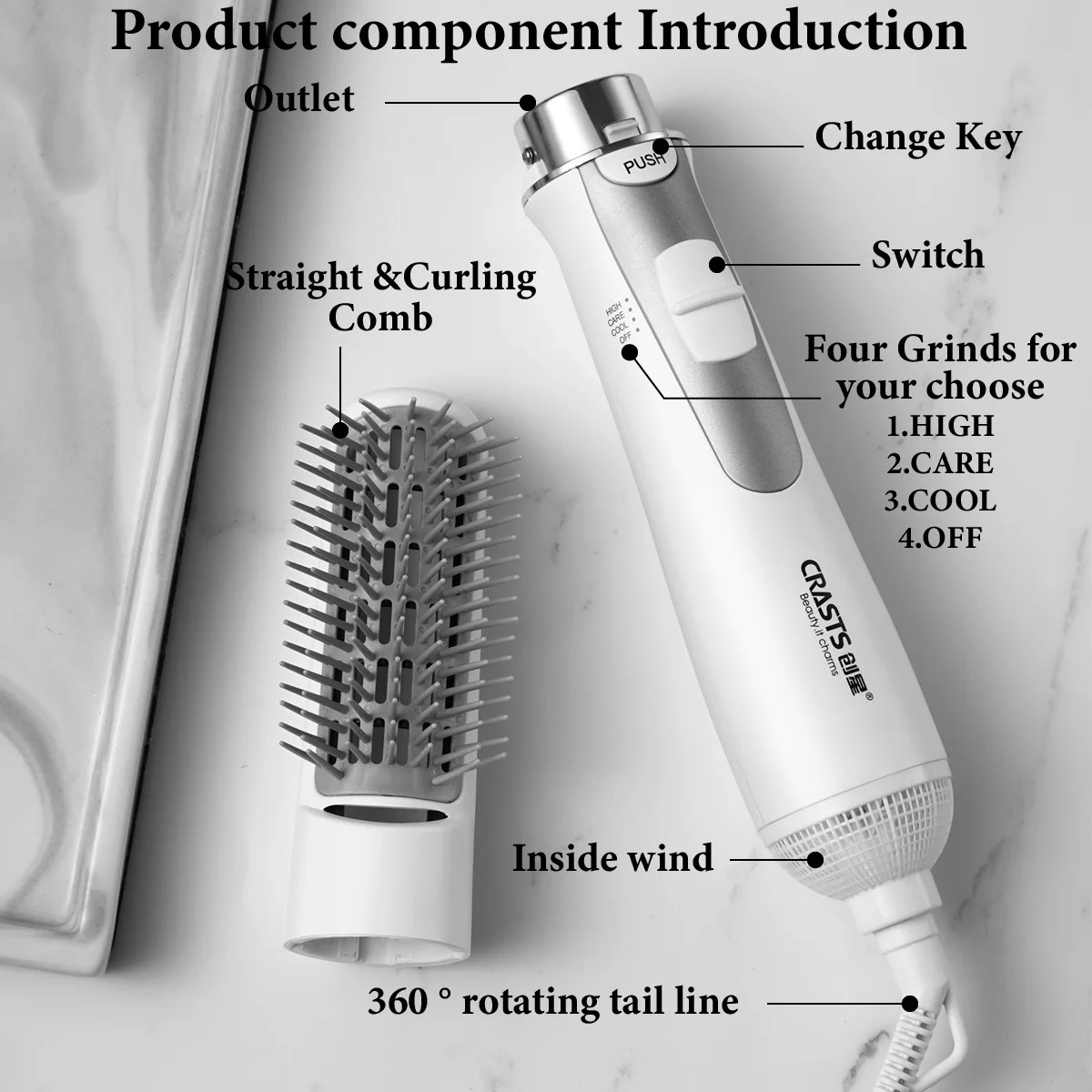 Multi Functional Curly Hair Straight Hair Electric Comb Power, Cold and Hot Air, Household Hair Styling Tool