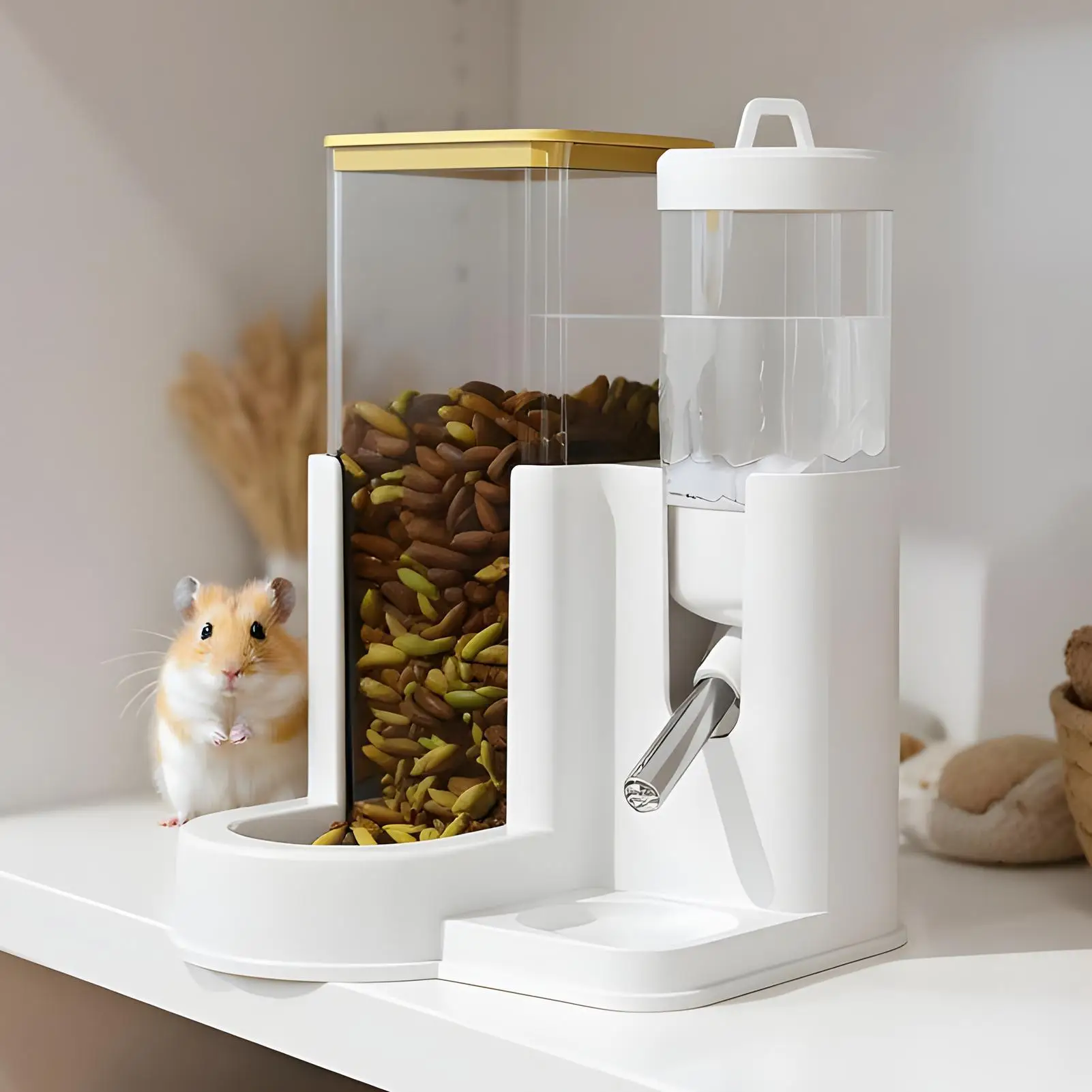 

Hamster Water Feeder Small Animal Automatic Dispenser Drinking Water Bottle Bowls Dish with Food Container for Guinea Pig Rat
