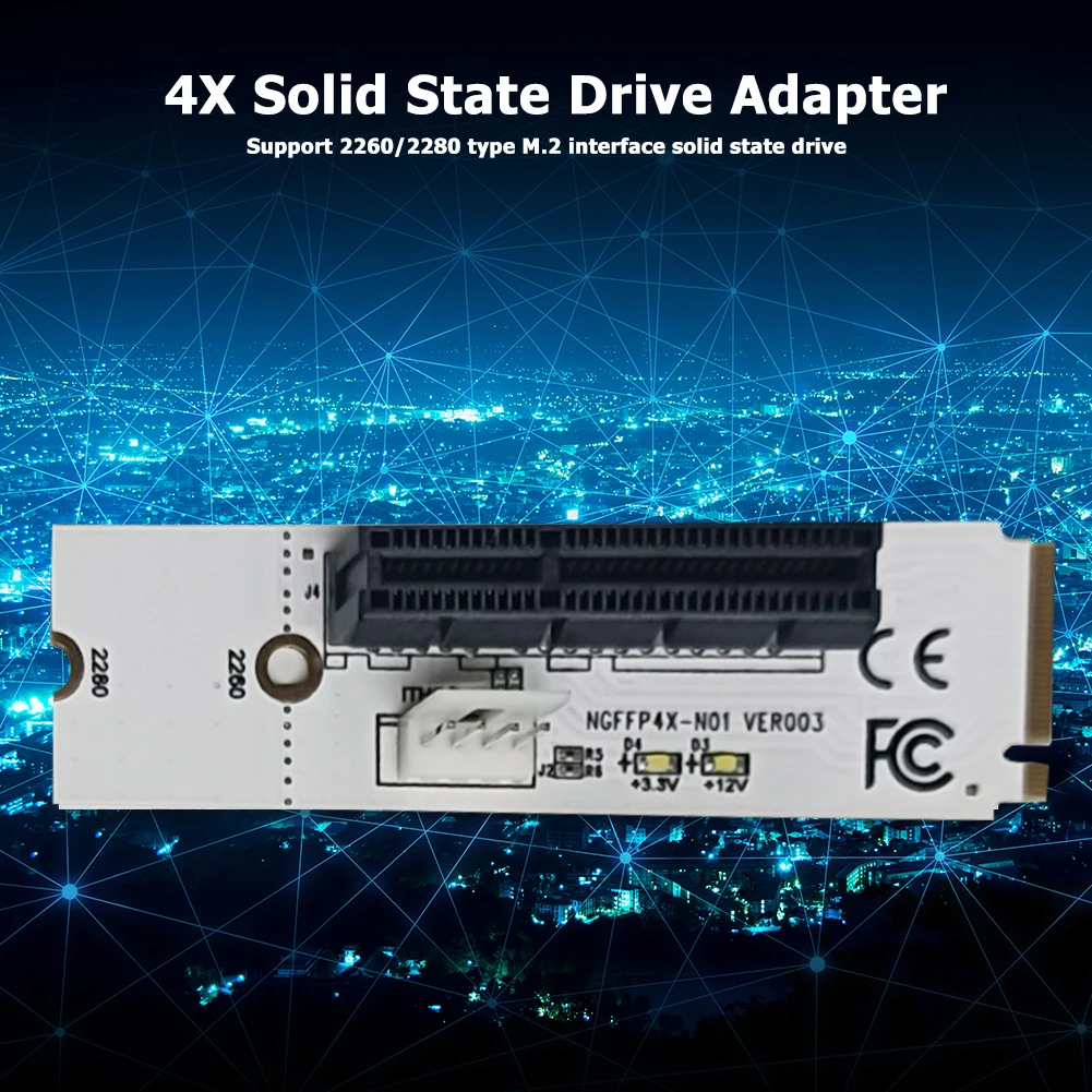 

Адаптер передачи Светодиодный индикатор напряжения PCI Express Riser Card M2 Key M к адаптеру PCIE X4 со светодиодным индикатором