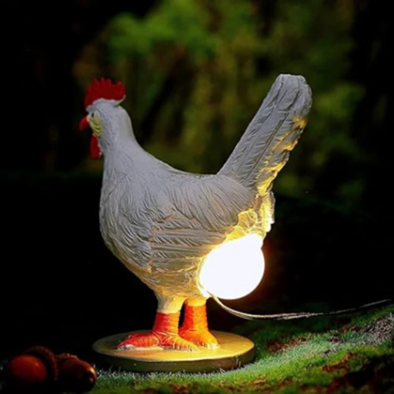 Creative Hens Lay Egg Rooster Resin Crafts Table Lamp White Home Decoration Night Light Gift for girlfriend