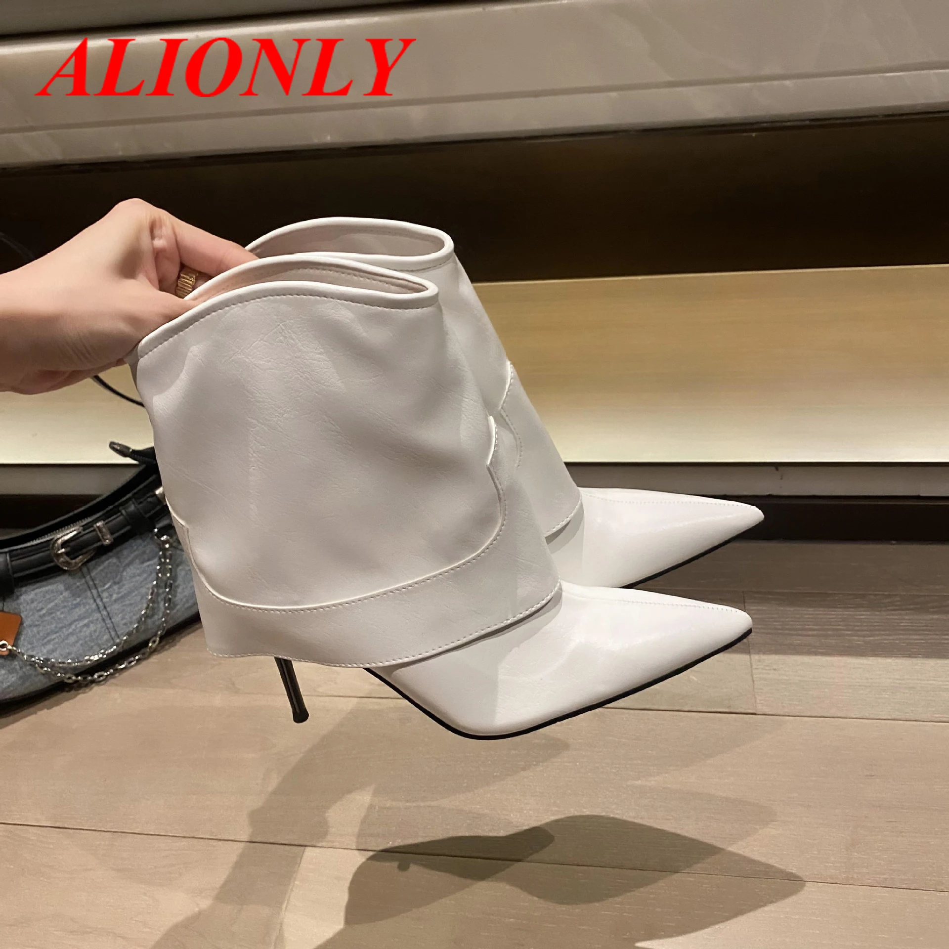 

Alionly/2026, новые весенне-осенние женские ботильоны из эластичной ткани, пикантные модные женские носки на высоком каблуке с острым носком, туфли-лодочки