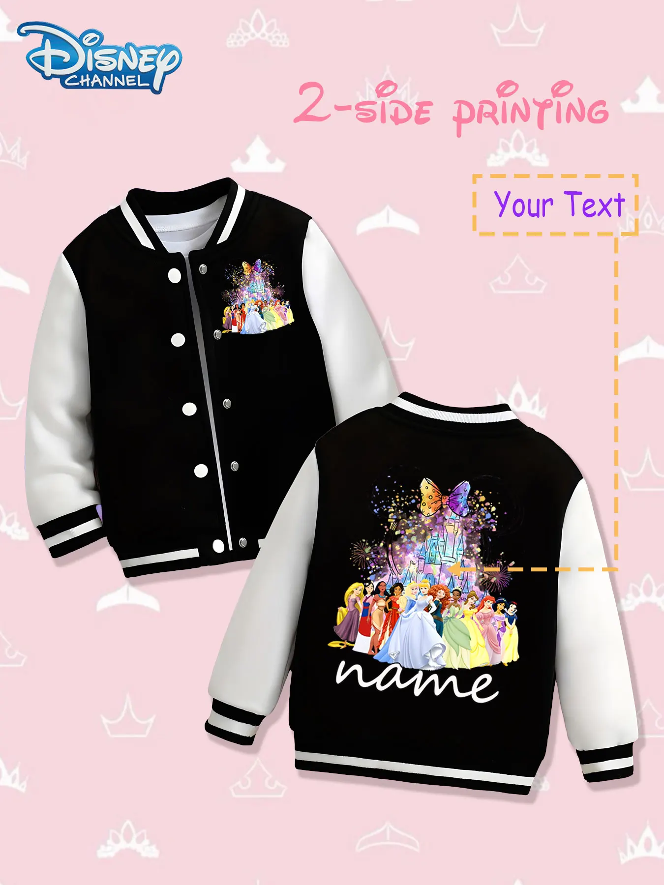 

MINISO Disney Princess Collection Children's Baseball Jacket - Minnie head shape incorporates multiple Disney princesses double-