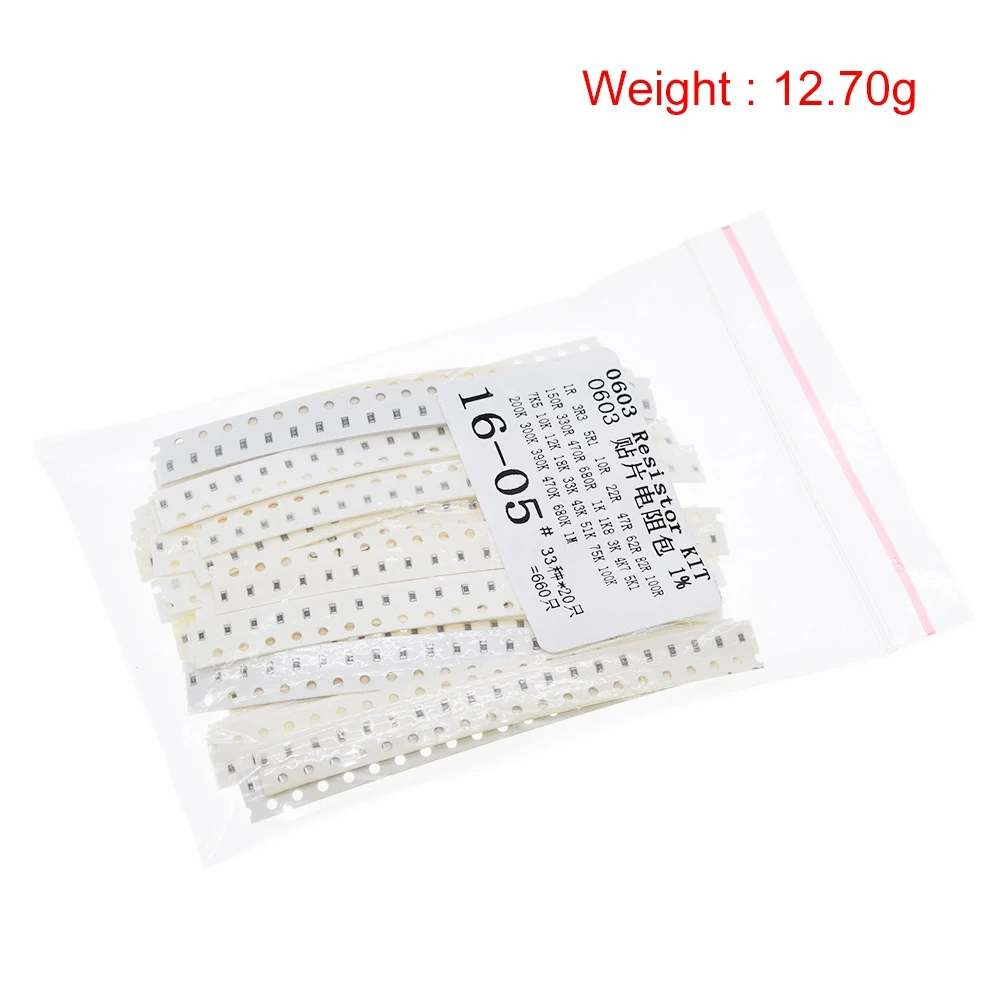 Tzt 0603 0805 1206 kit de resistor smd kit sortido 1ohm-1m ohm 1% 33valuesx 20 peças = 660 peças kit de amostra