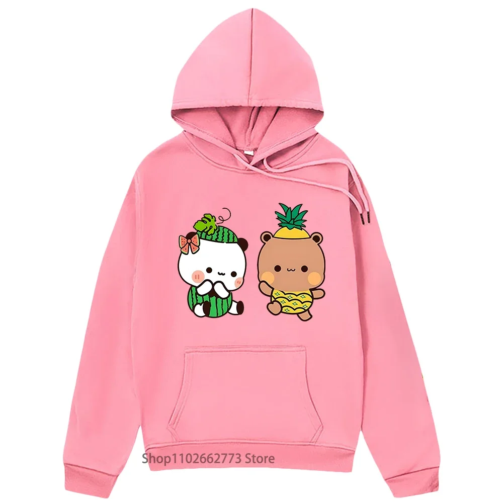Kawaii Graphic Hoodie Couple Fruits Couple Dudu Pineapple and Bubu Watermelon Sweatshirt Cute Panda Bear Women Men Clothing Soft