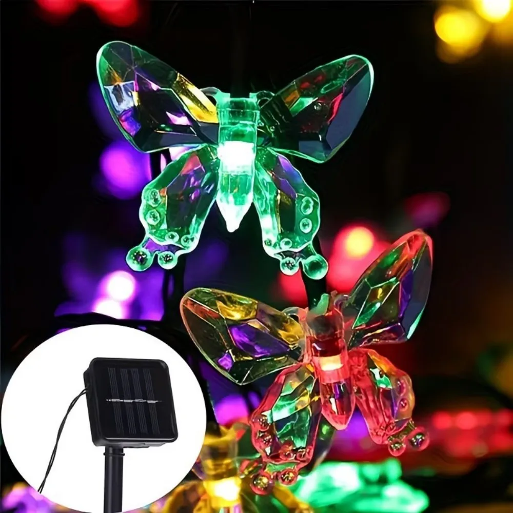 20/30/50LED Solar Powered Crystal Butterfly Outdoor Decor String Lights, Waterproof Garden Patio Wedding Party Festival Decor