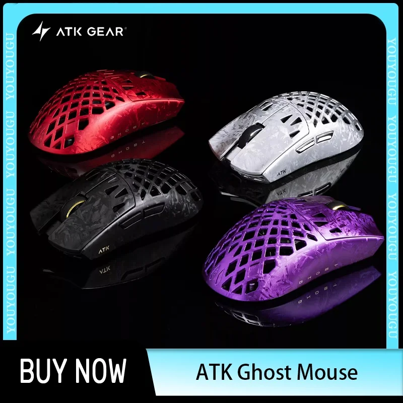 ATK GHOST Composite Carbon Fibre Mouse Hollow-out Wireless Bluetooth Gaming Mouse Paw3950 Lightweight Gamer For FPS Valorant