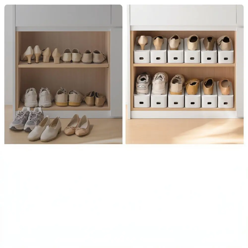 Double Layer Shoe Organizer Stand Adjustable Height Space Saving Storage Shelf For Wardrobe Entryway Shoe Cabinet