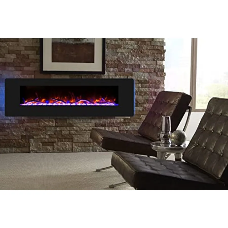 مدفأة كهربائية مقاس 50 بوصة مع مكبر صوت بلوتوث، سخان مدفأة مثبت على الحائط يتميز بـ 5 مصابيح سبوت و7 إعدادات لهب