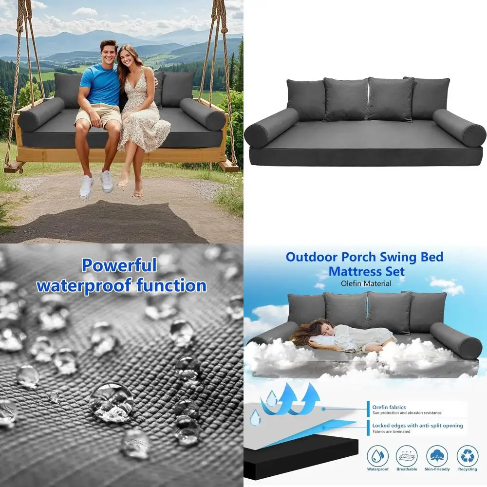 

Комплект подушек для двойной уличной кровати-качелей с чехлом для матраса, 4 подушками, 2 подушками-валиками, серый, 75x39x8 дюймов