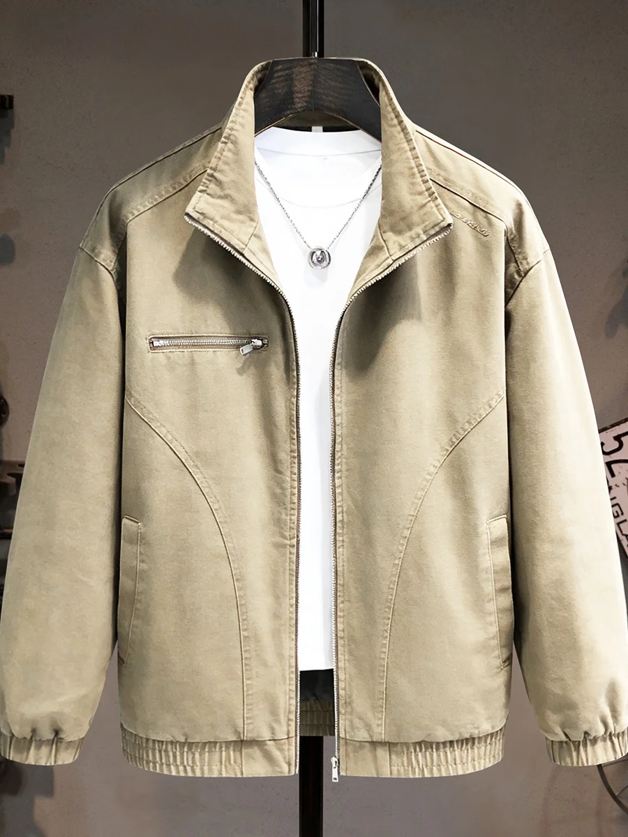 

Мужская повседневная куртка свободного кроя из смесового волокна Lenzing, новинка 2026 года, в американском ретро-стиле, с воротником-стойкой, из высококачественного волокна Lenzing