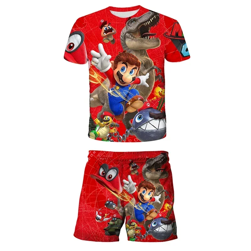 Children's Clothing Sets Cosplay Super Mario T-shirts Shorts 2 Pcs Suits Kids Boys Girls Tops Tee Mario Bros T-shirt Pants Suit