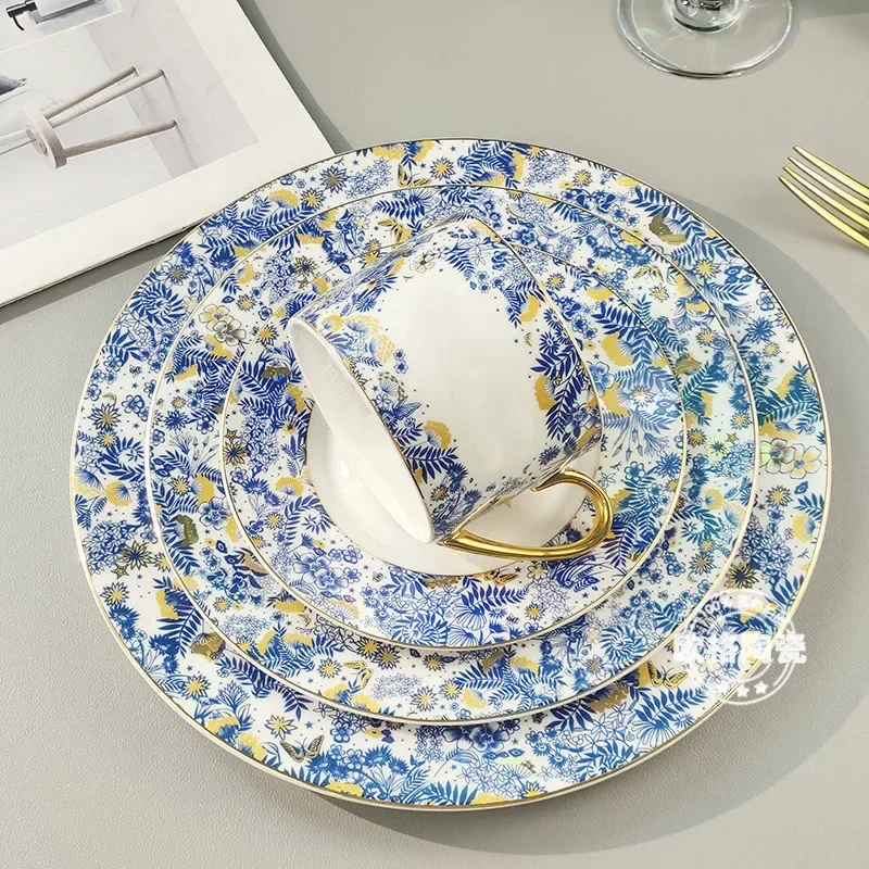 

Hortensien serie im europäischen Stil erschwing liche Luxus mode Bone China Gold umrandete westliche Küche Platte Licht Luxus