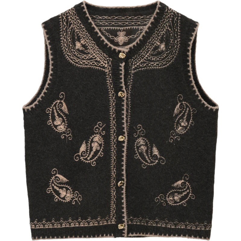 MISHOW Patterned Embroidered Vest for Women 2025 Retro Crew Neck