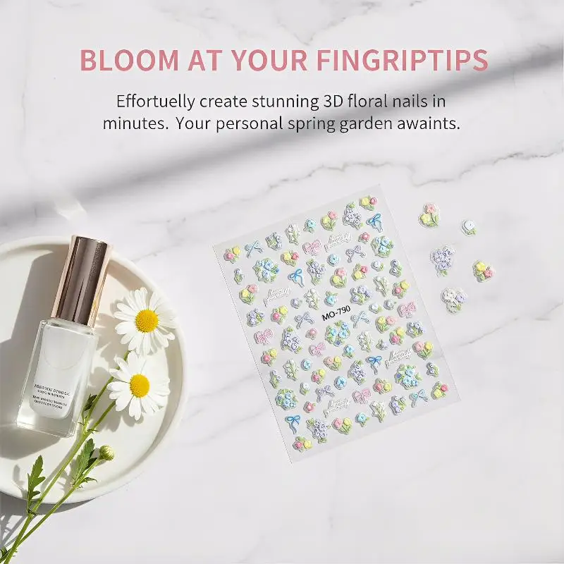 1 Sheet Spring And Summer Floral Nail Art Embossed Nail Art Stickers Nail Art Decal Easy To Apply Nail Decoration DIY Gift