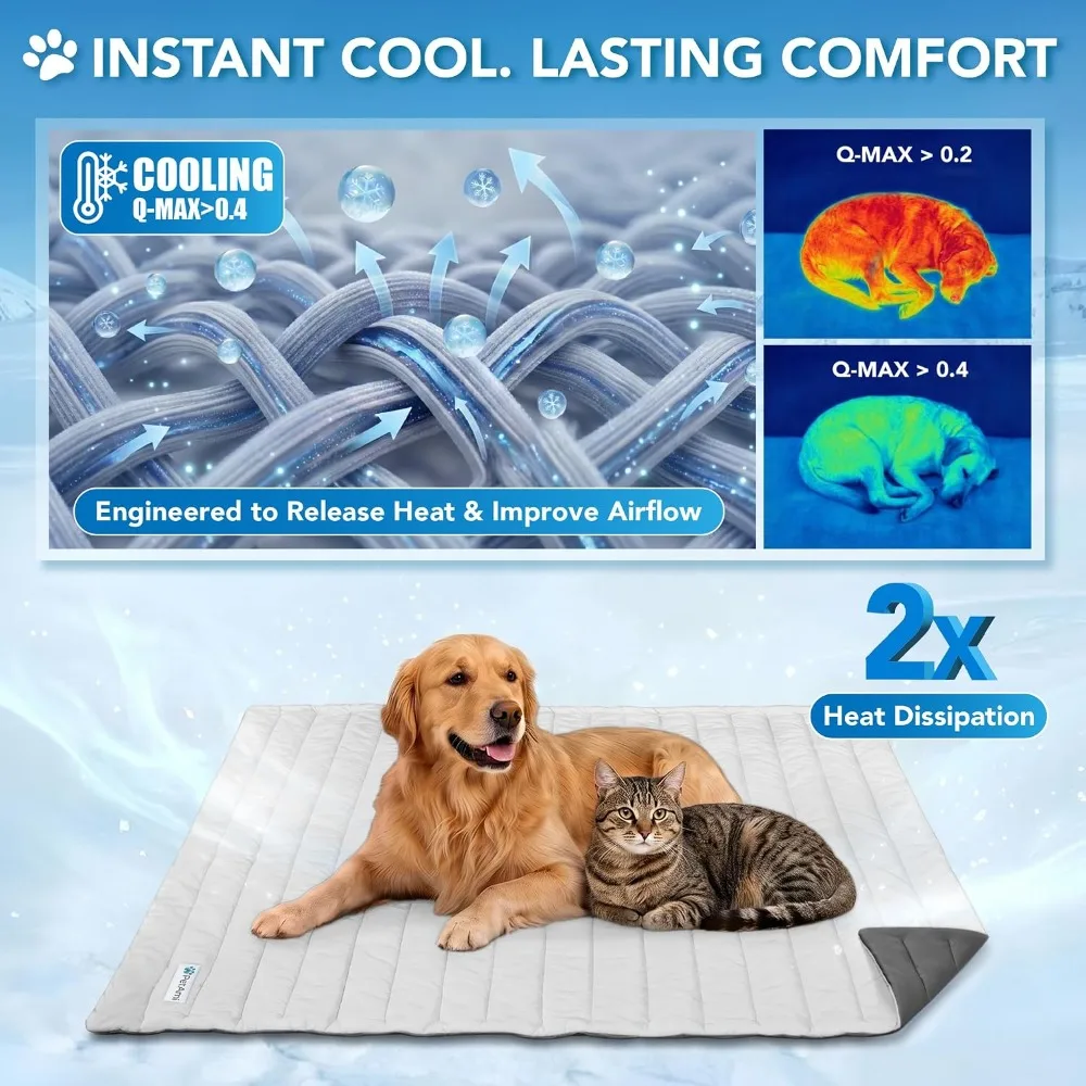 Self-Cooling Dog Mat, Q-Max Cooling Blanket with Thick Cushioning, Reversible Summer Pad for Dogs & Cats, Gray/Light Grey, Small (24x32)