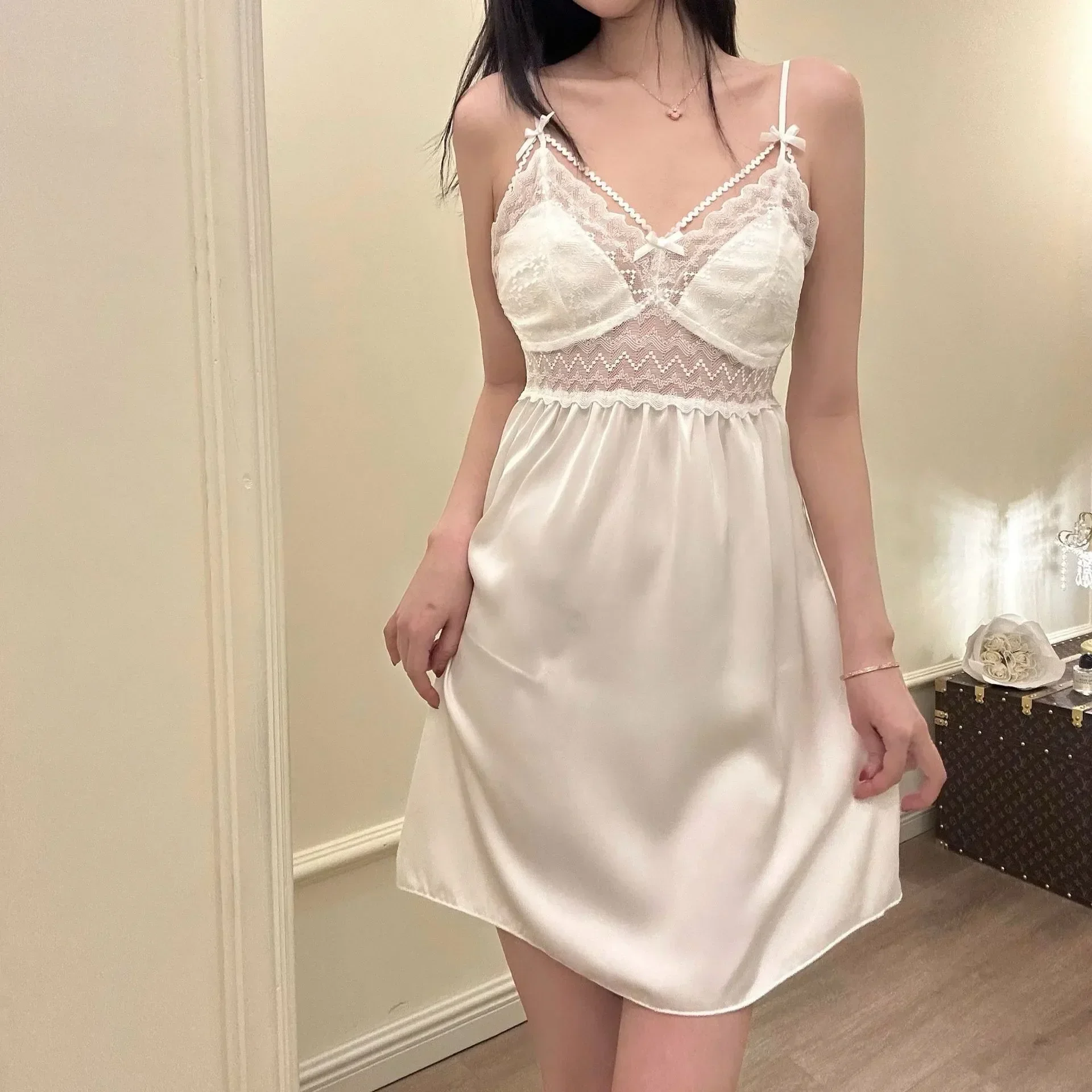 

Кружевная атласная одежда для сна, ночная рубашка, женская одежда для отдыха, женская сексуальная летняя одежда