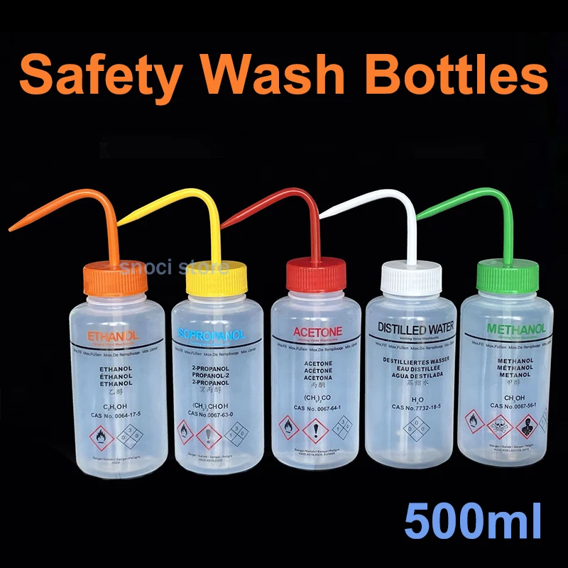 Scientific Wash Bottle,  Acetone, Ethyl Alcohol, Methanol, Isopropanol, Distilled Water Sodium Hypochlorite Safety Bottles 500ml