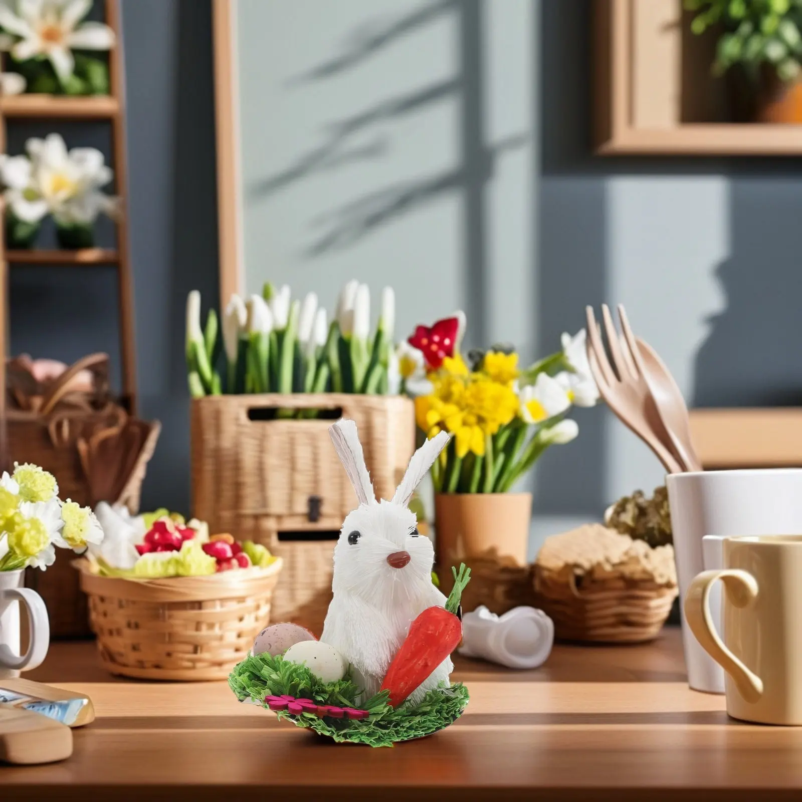 

Easter Straw Rabbit Decor Rustic Charm Garden Balcony Ornament Home Tabletop Centerpiece Unique Design Natural Ambiance