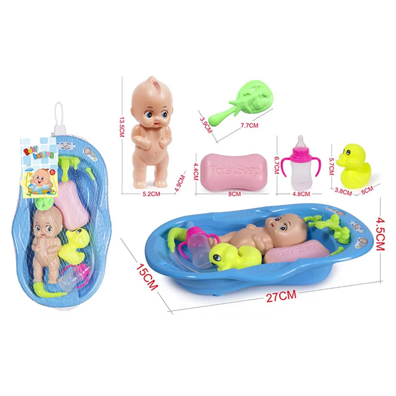 Little Newborn Doll Realistic Baby Doll Bath Toys Bath Set With Bathtub Shower Accessories Soap Duck Bottle For Kid Pretend Play