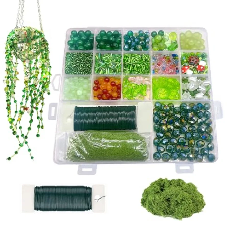 

Набор зеленых стеклянных бусин Forever Plant из бисера для изготовления суккулентов и поделок своими руками