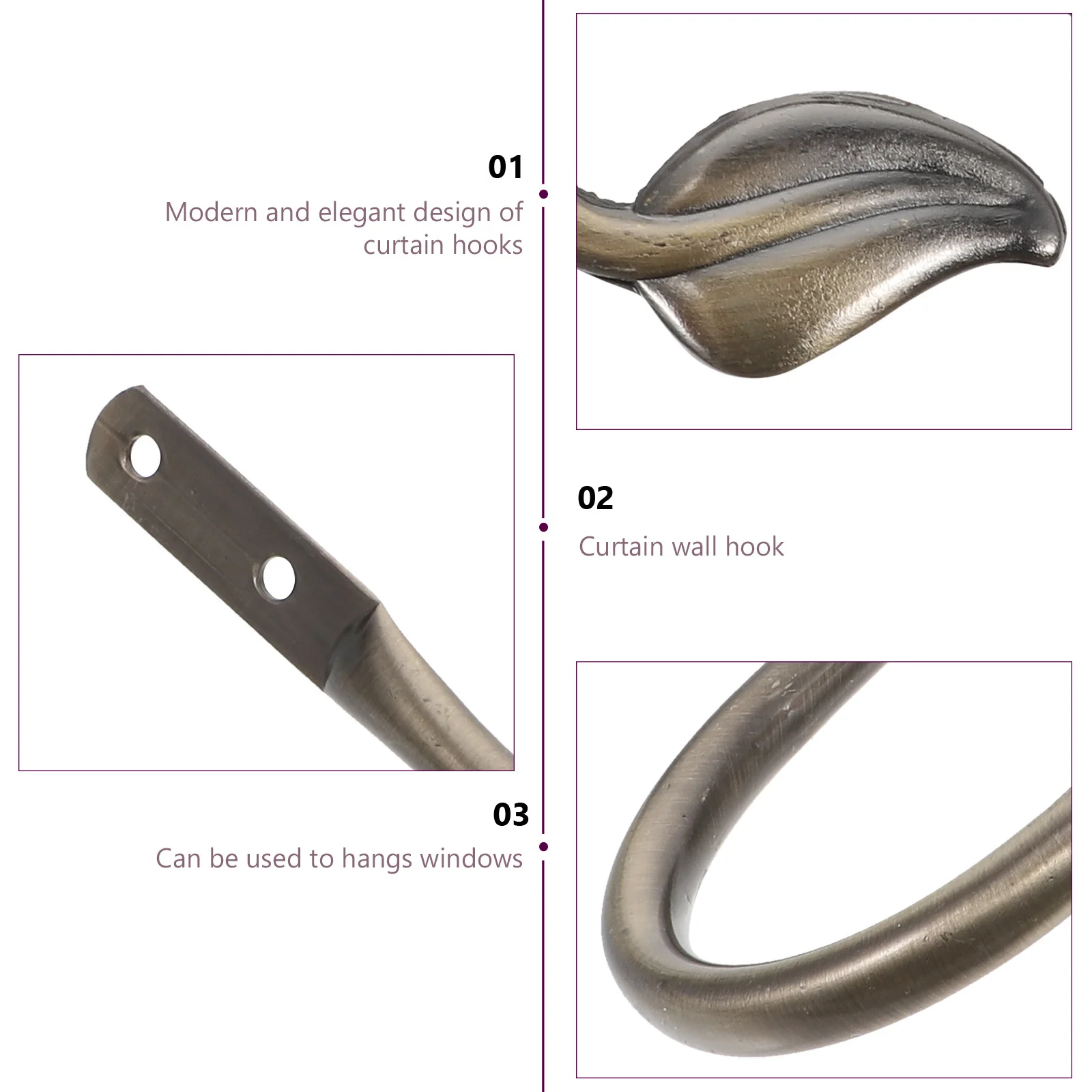 

2pcs Backs Holdbacks Hook Vintage Home Decor Wall Hanging Curtain Tiebacks Iron Curtain Hooks Drapery Accessories Hooks