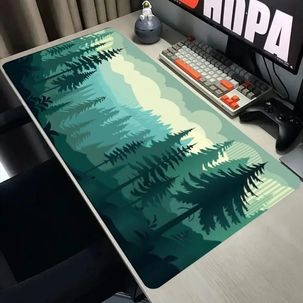 Large Gaming Mouse Pad Desk Mat Keyboard Pad Gradient Green Pine Tree Mountain Minimal Forest Silhouette PC Laptop Nature Decor