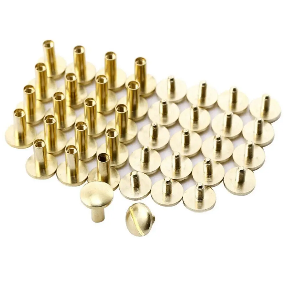 10Pcs/Set Arc Belt Screw Leather Craft Chicago Nail Brass Solid Rivet Stud Head