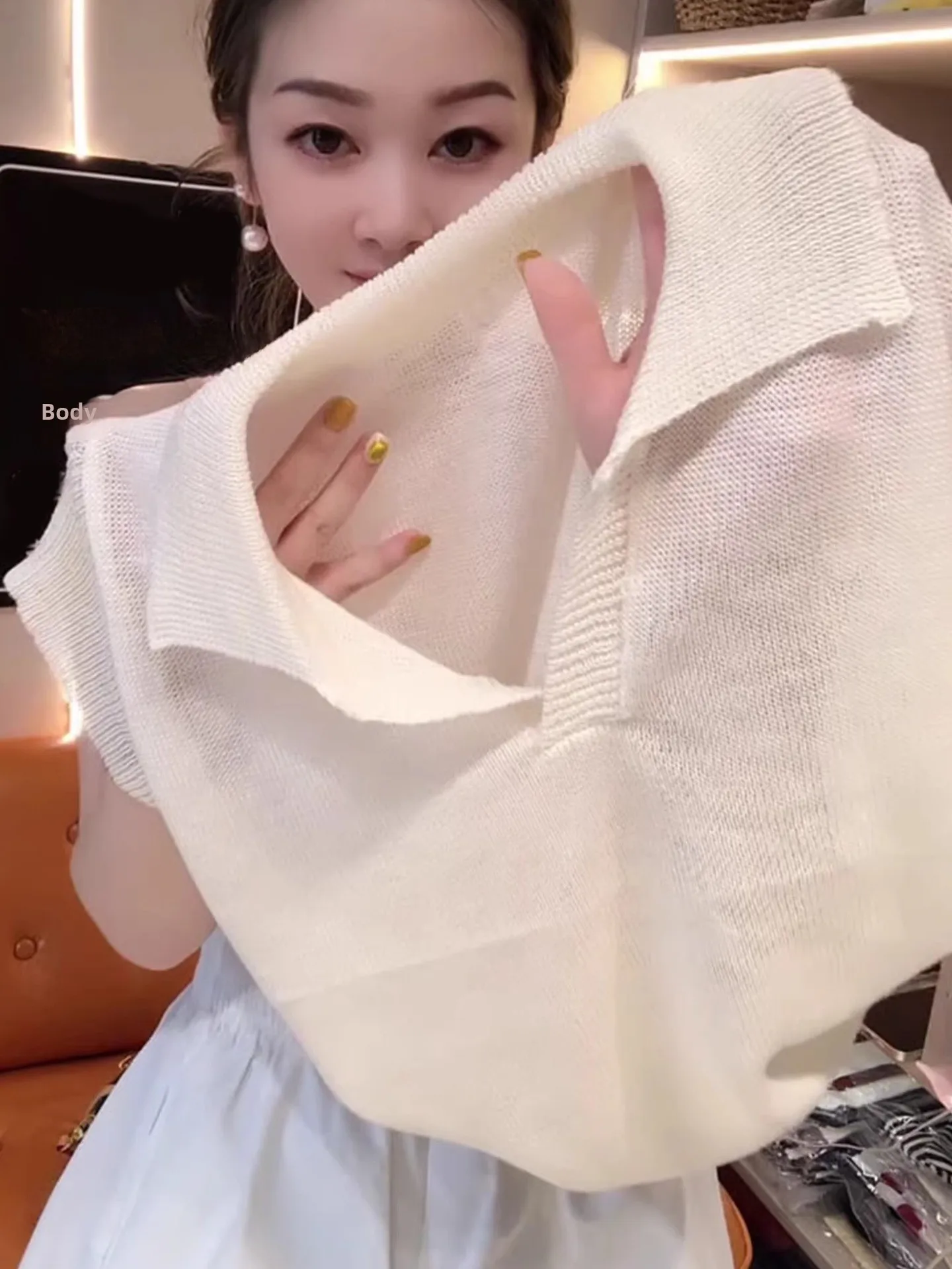 Simple  Color Knitted ort Sve Pullover Top Korean Sle Commute Faion Slimming Effect Summer T-irt 2025