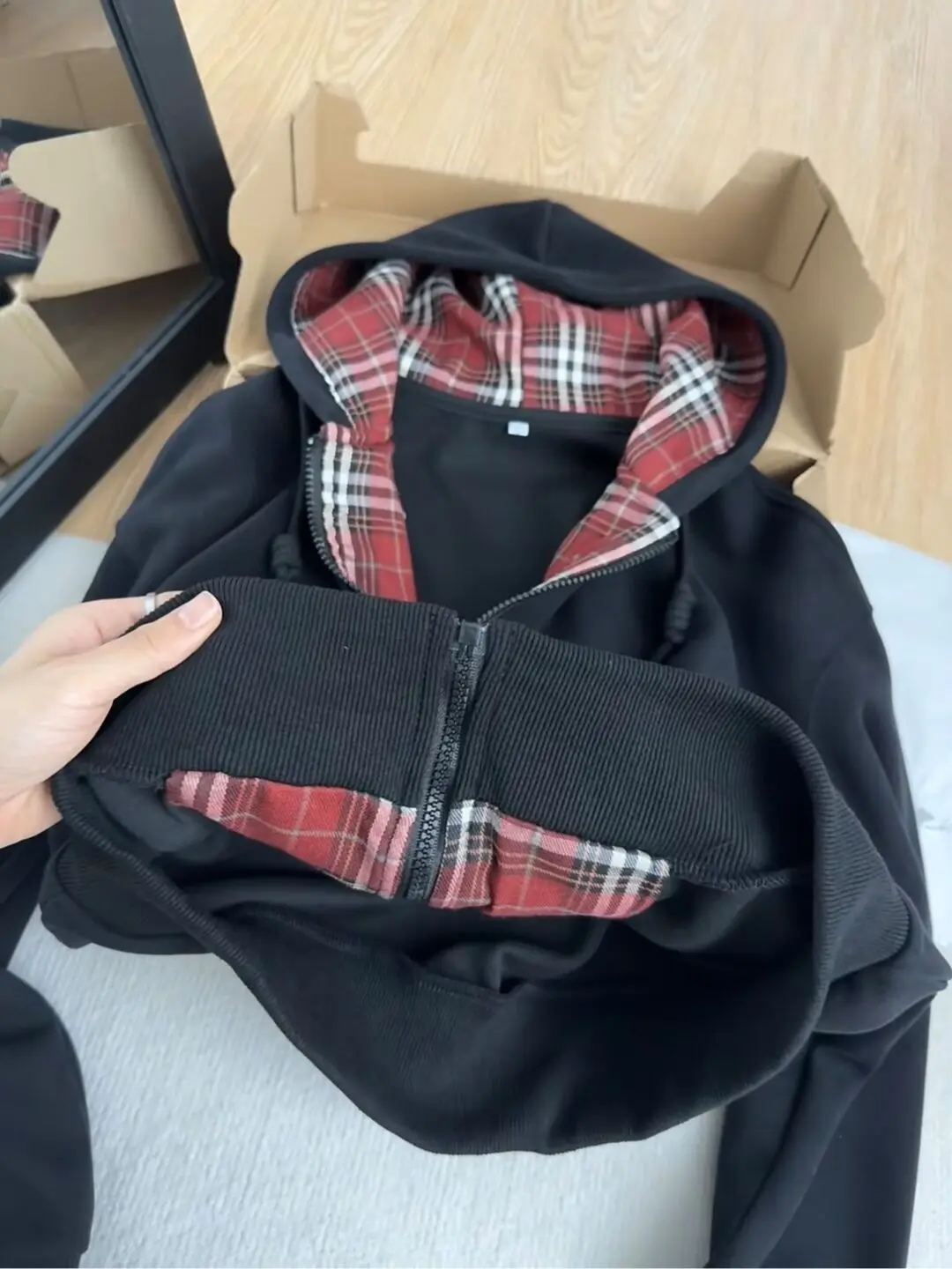 American Vintage Plaid Patchwork Zip Up Hoodie for Women Autumn Winter Loose Casual All Match Cardigan Jacket Women Y2k Top